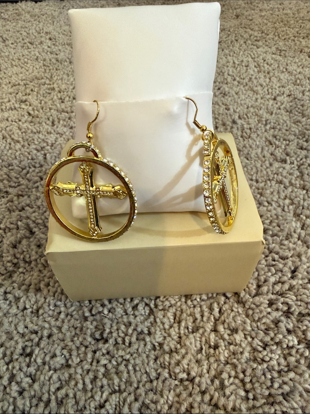Sassy Jones Gold Cross Circle Drop Earrings - Women's Fashion Jewelry